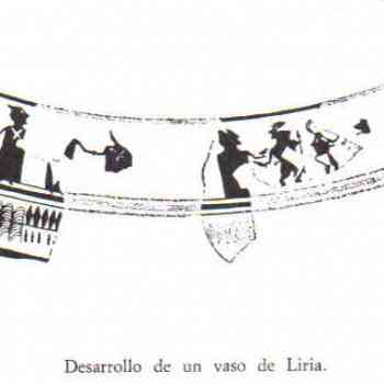 Danza de hombres y mujeres, personaje fálico, vaso de Llíria